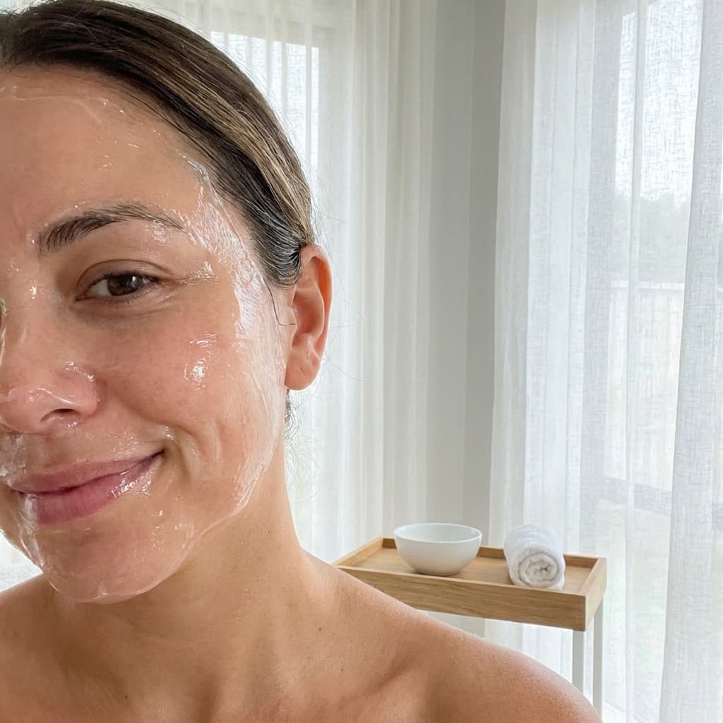 Hydrating face mask being applied